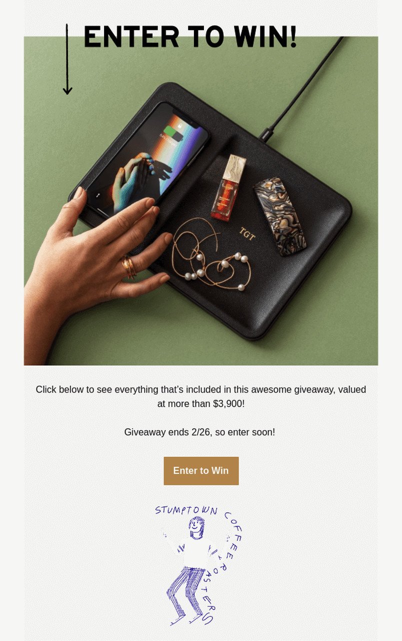 Stumptown Coffee's giveaway email's second part