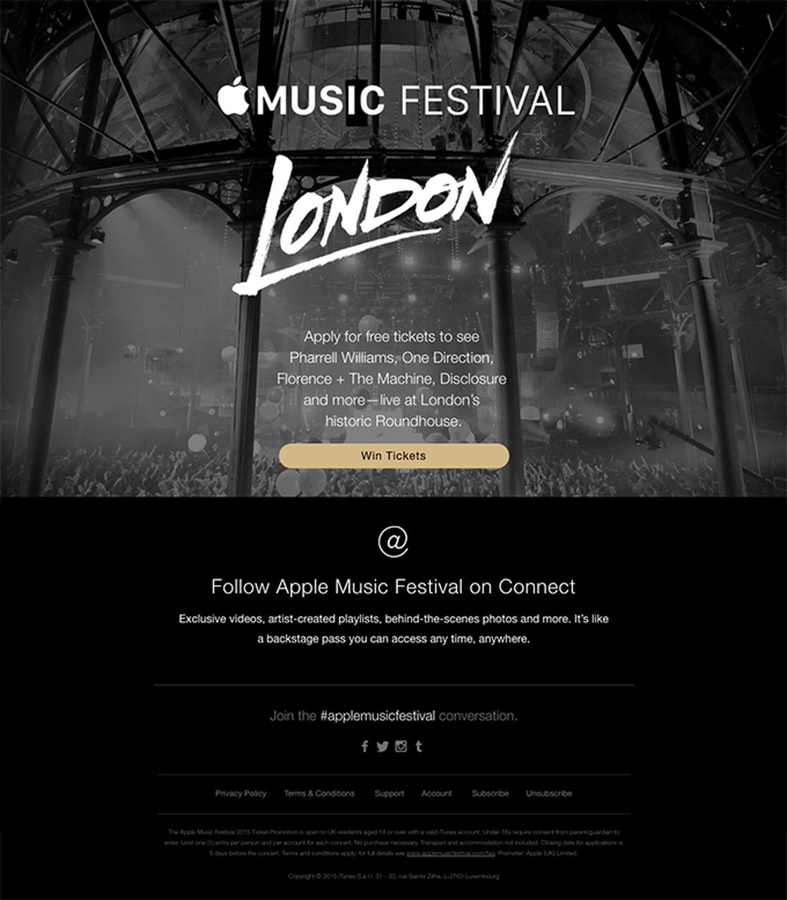 Apple music festival's giveaway email example