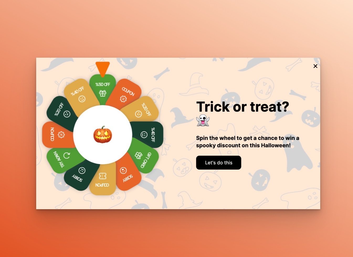 Halloween-themed gamification giveaway popup example