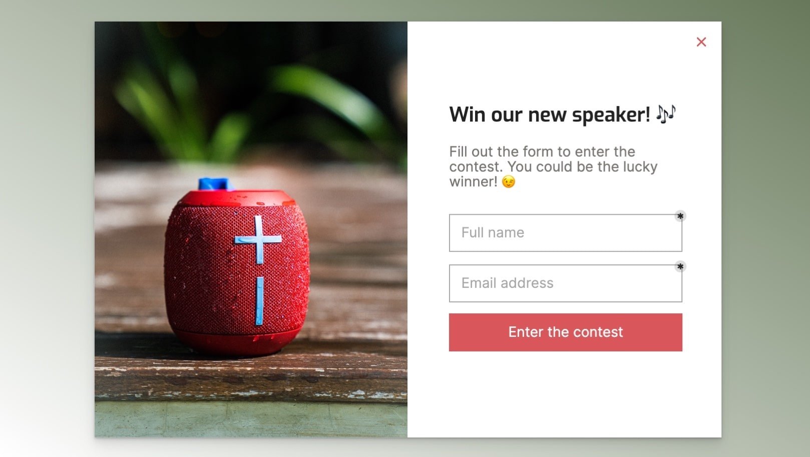 new arrival giveaway popup example with a speaker image