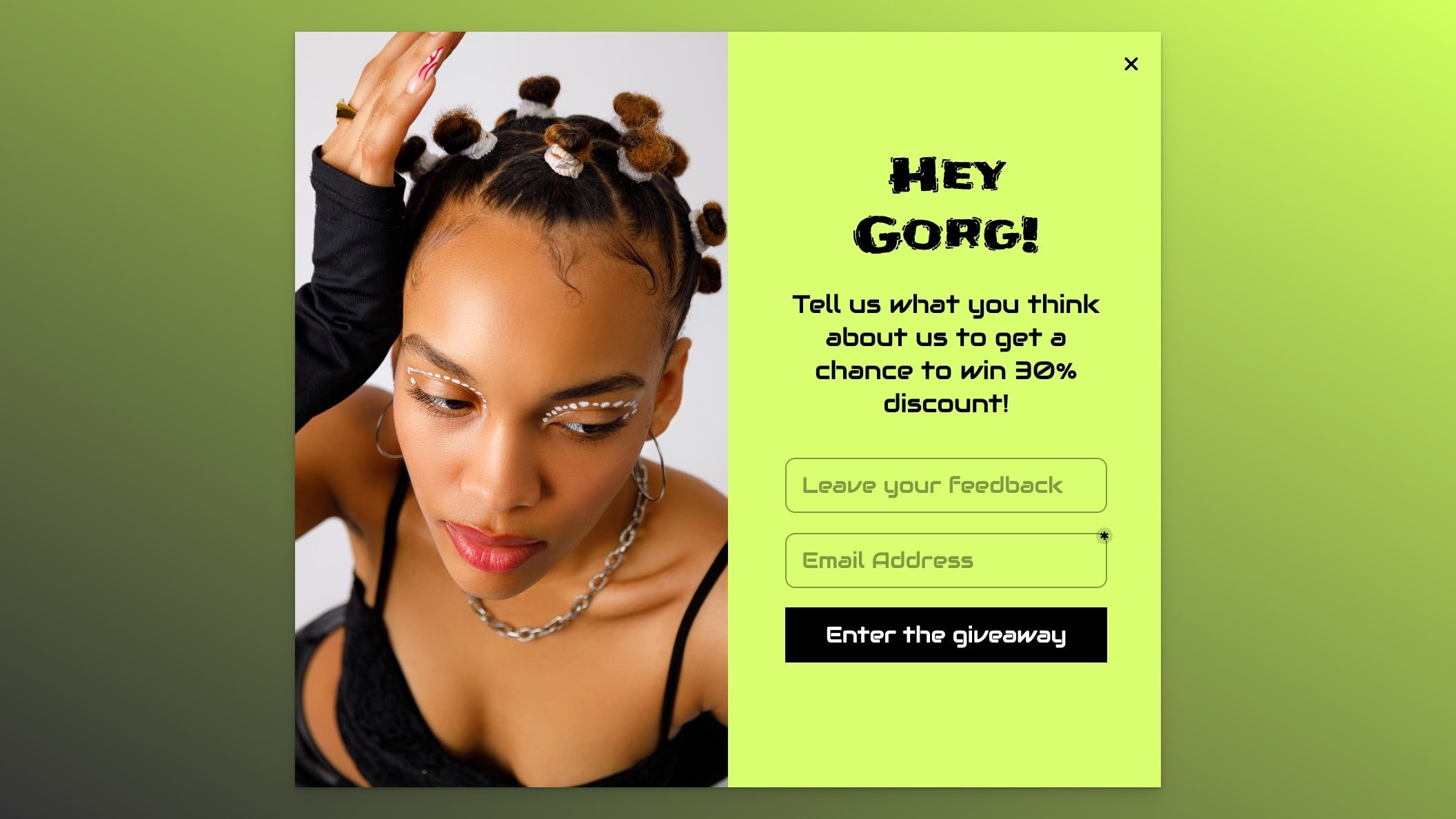 giveaway popup example to collect feedback from customers