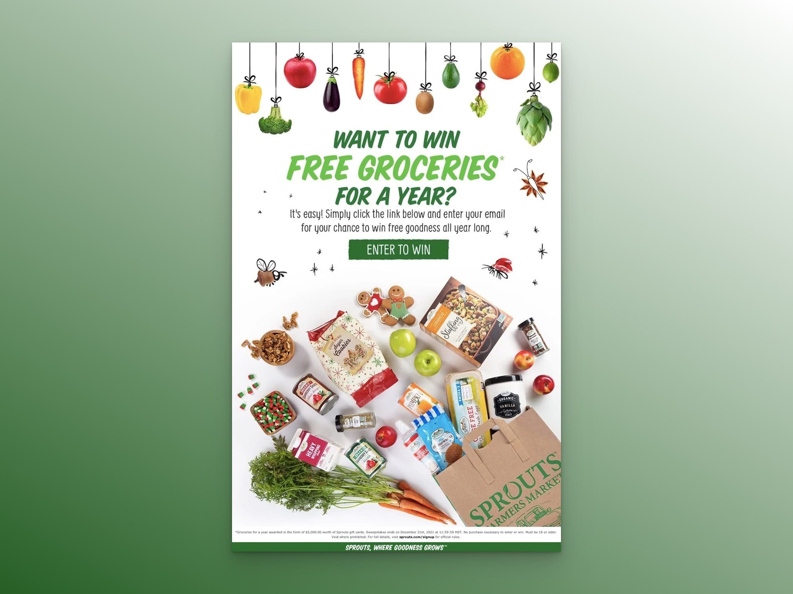 Sprouts Farmers Market's email for a year's worth of product giveaway 