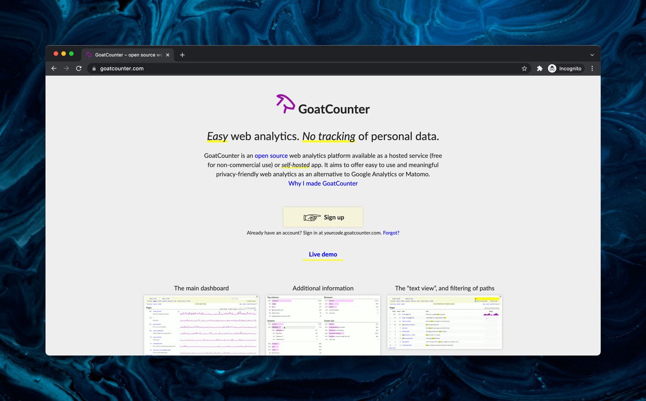 Goatcounter open-source Google Analytics alternative