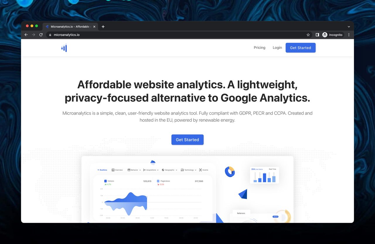 Microanalytics homepage alternative for Google Analytics