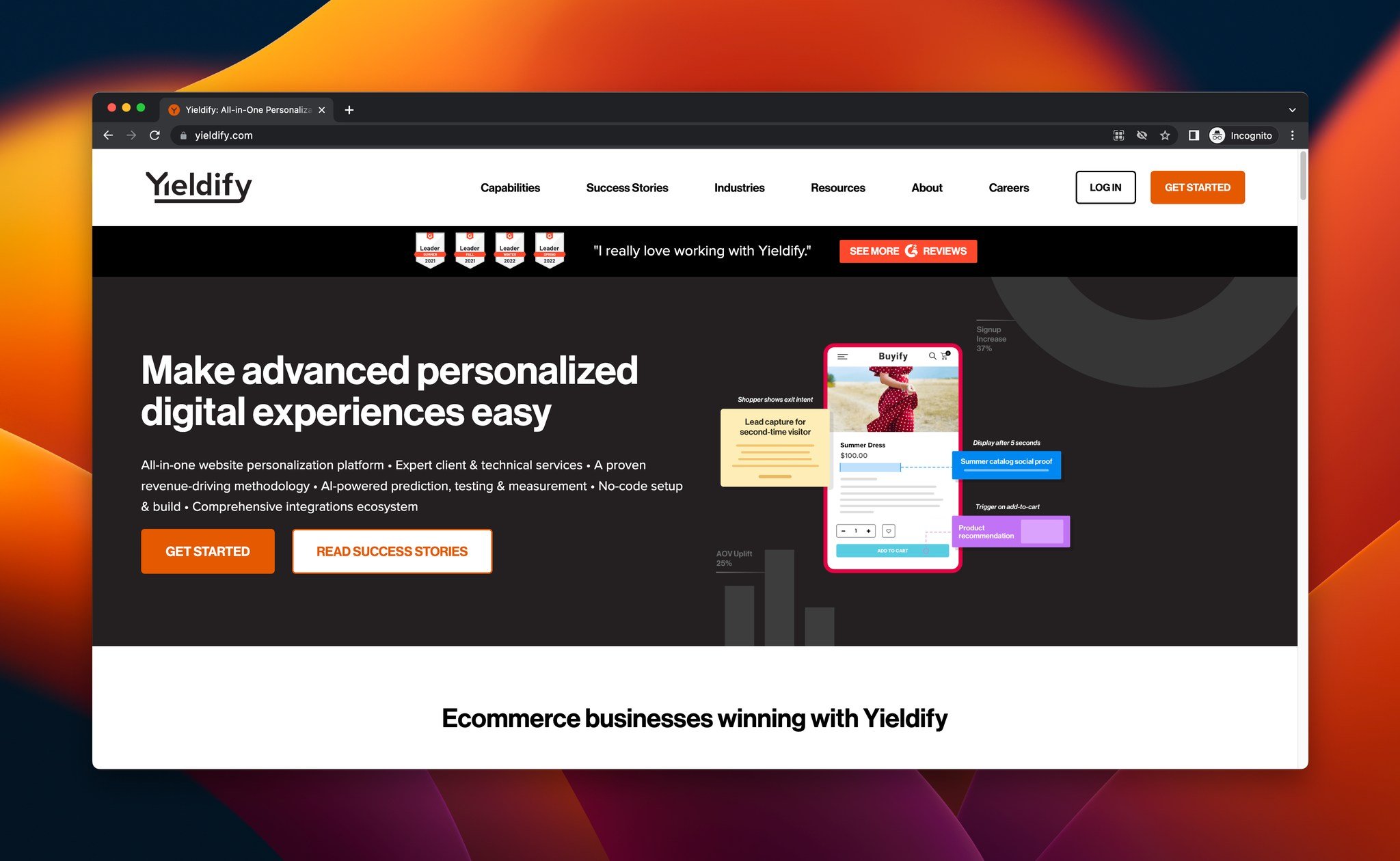 a screenshot of the homepage of Yieldify, which is a Google Optimize alternative