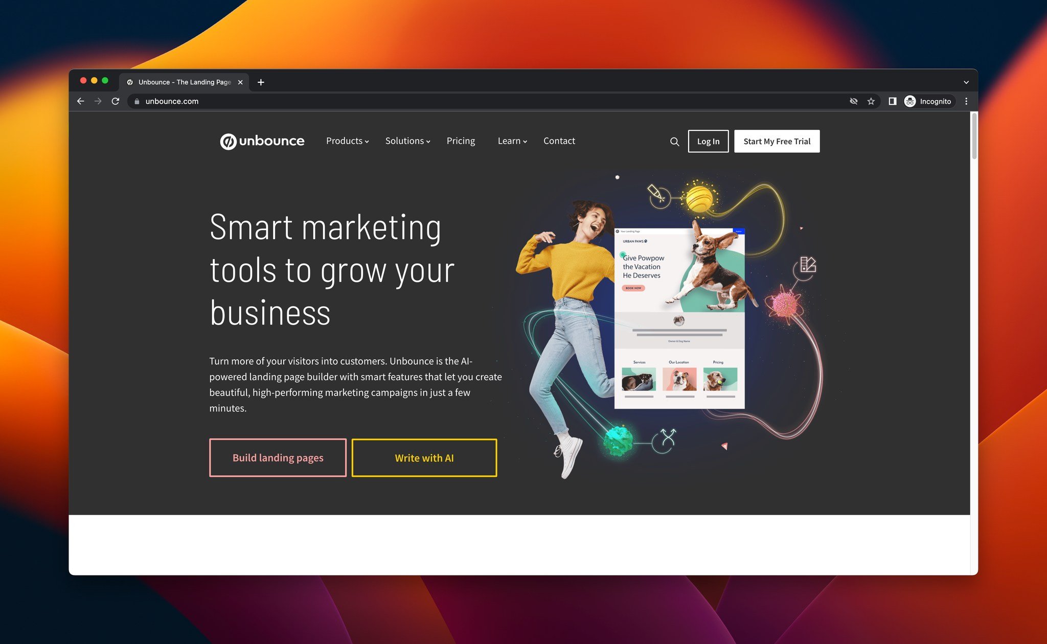 a screenshot of the homepage of Unbounce, which is a Google Optimize alternative