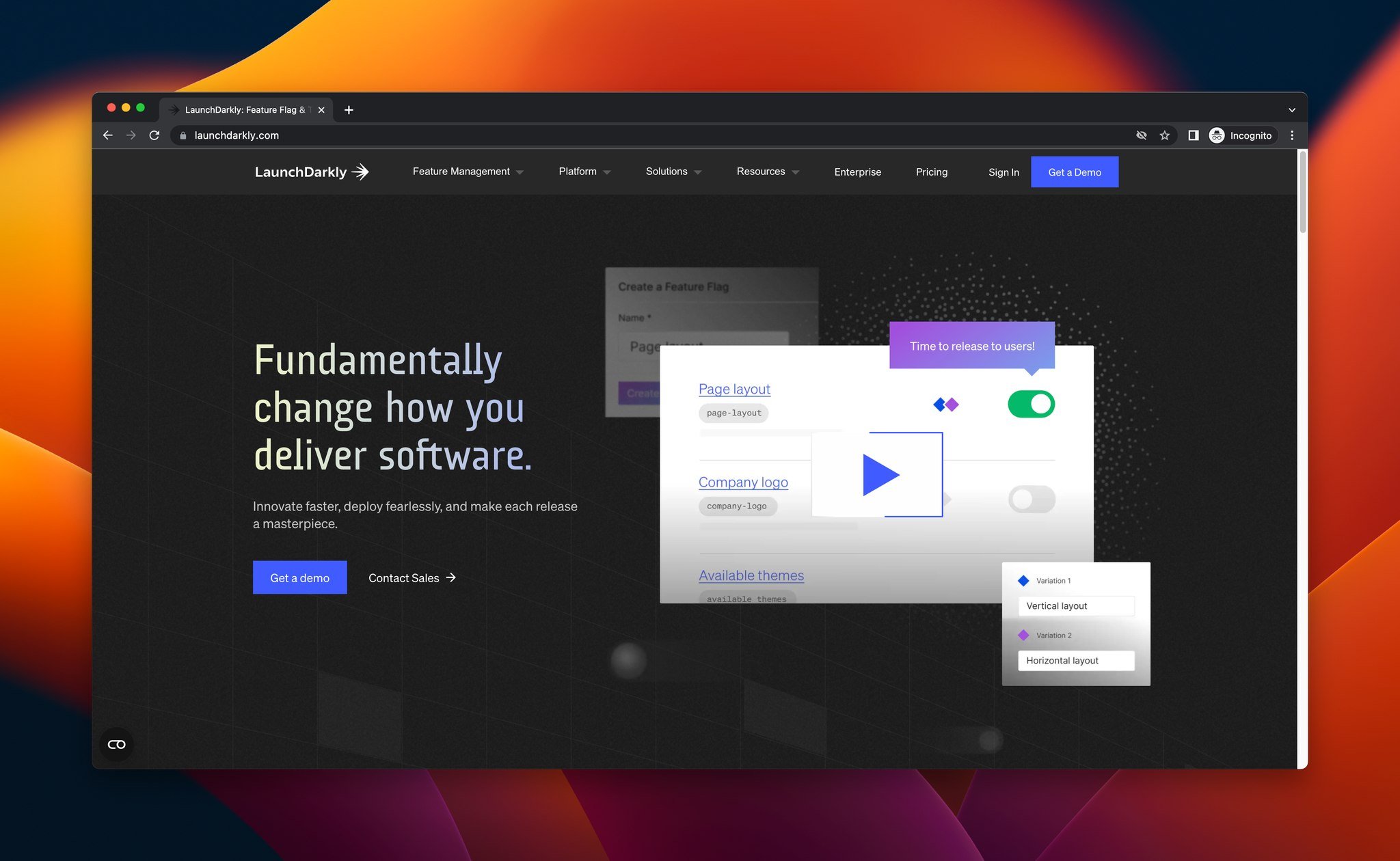 a screenshot of the homepage of LaunchDarkly, which is a Google Optimize alternative