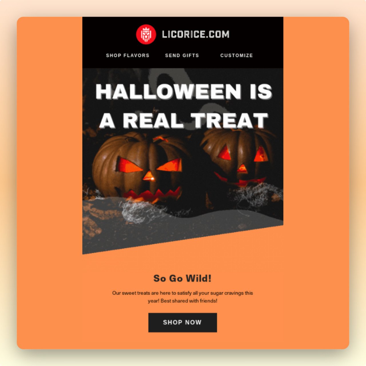 a screenshot of the Licorice brand's Halloween email marketing campaign idea