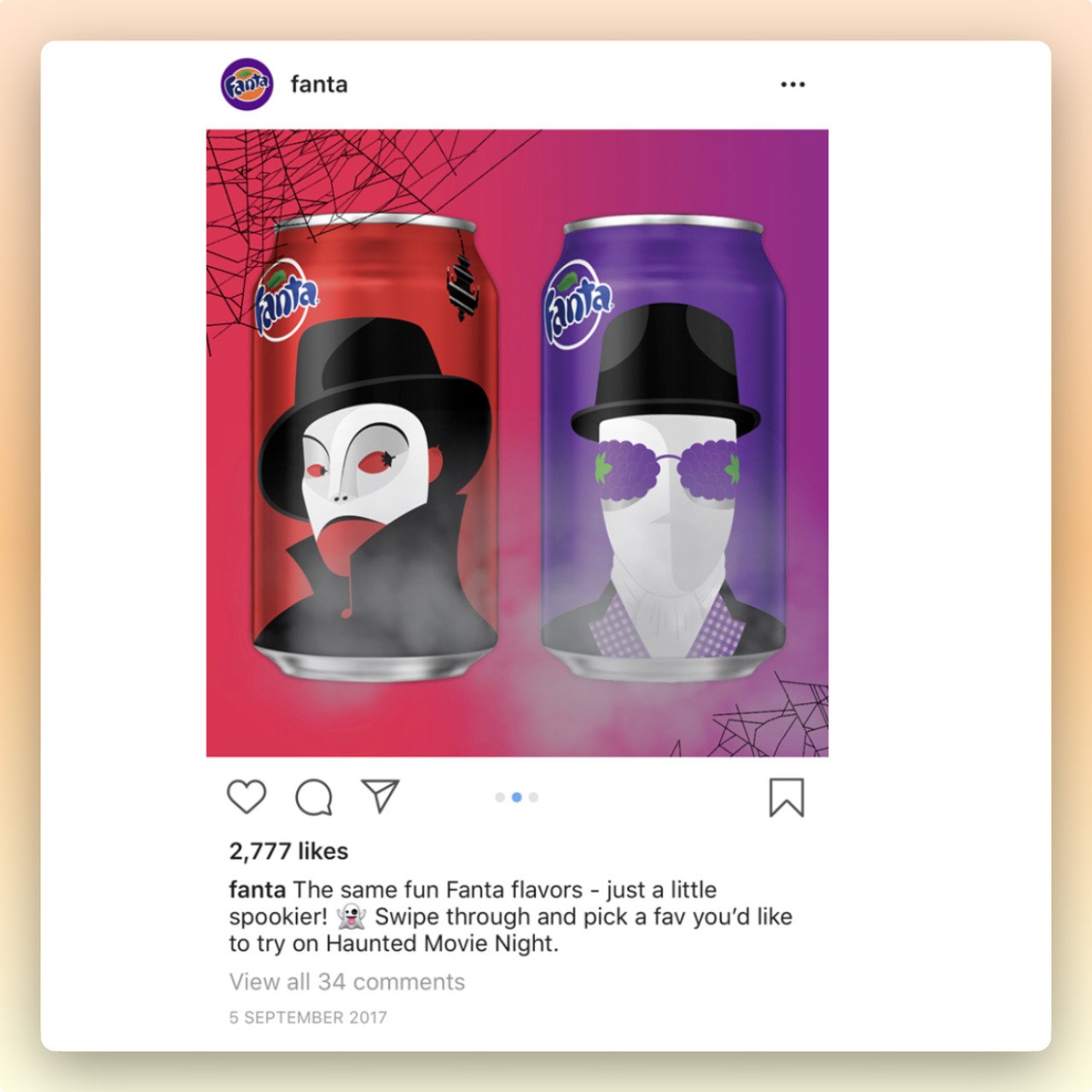 a screenshot of Fanta Instagram post showing new spooky products packaging for Halloween