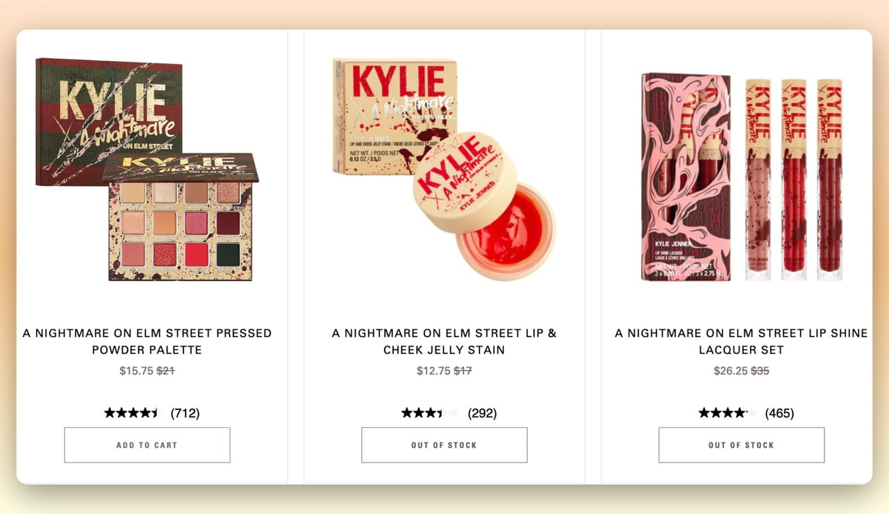 a screenshot of Kylie cosmetic's limited edition Halloween products