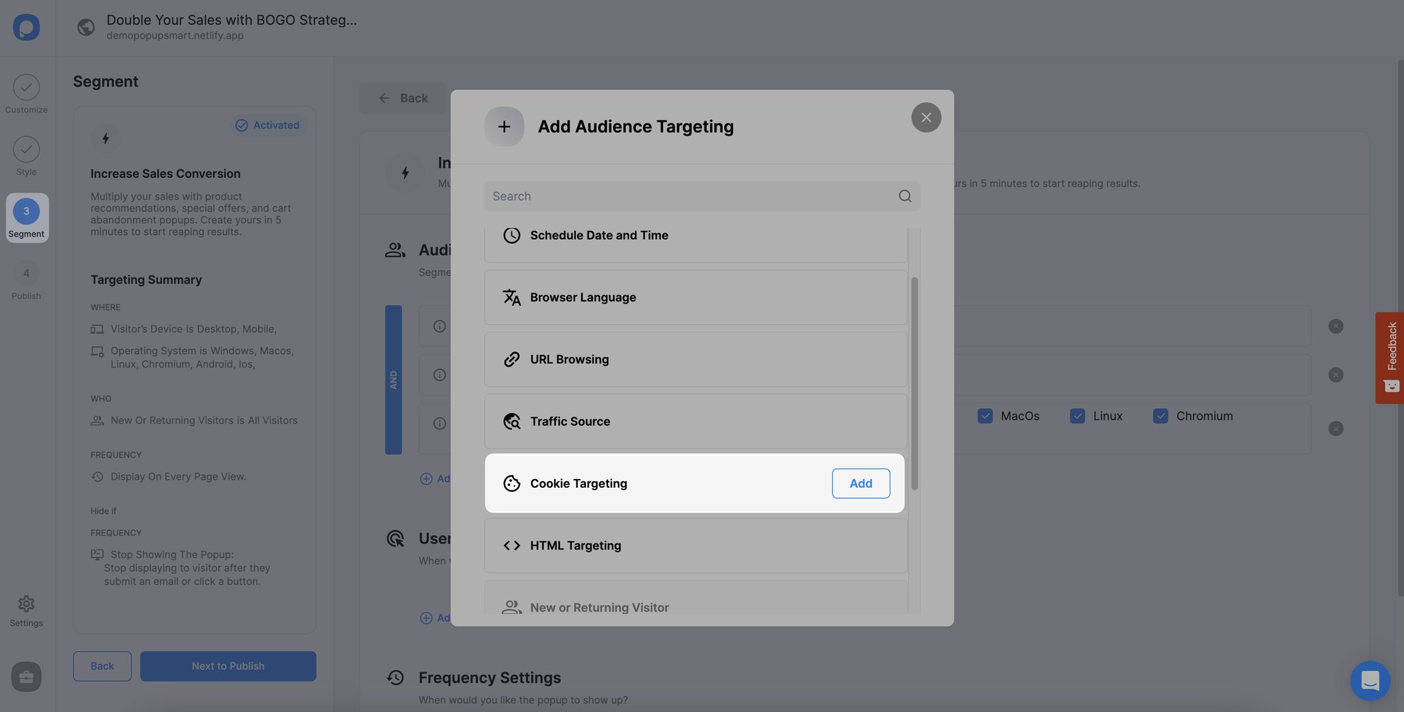 adding cookie targeting