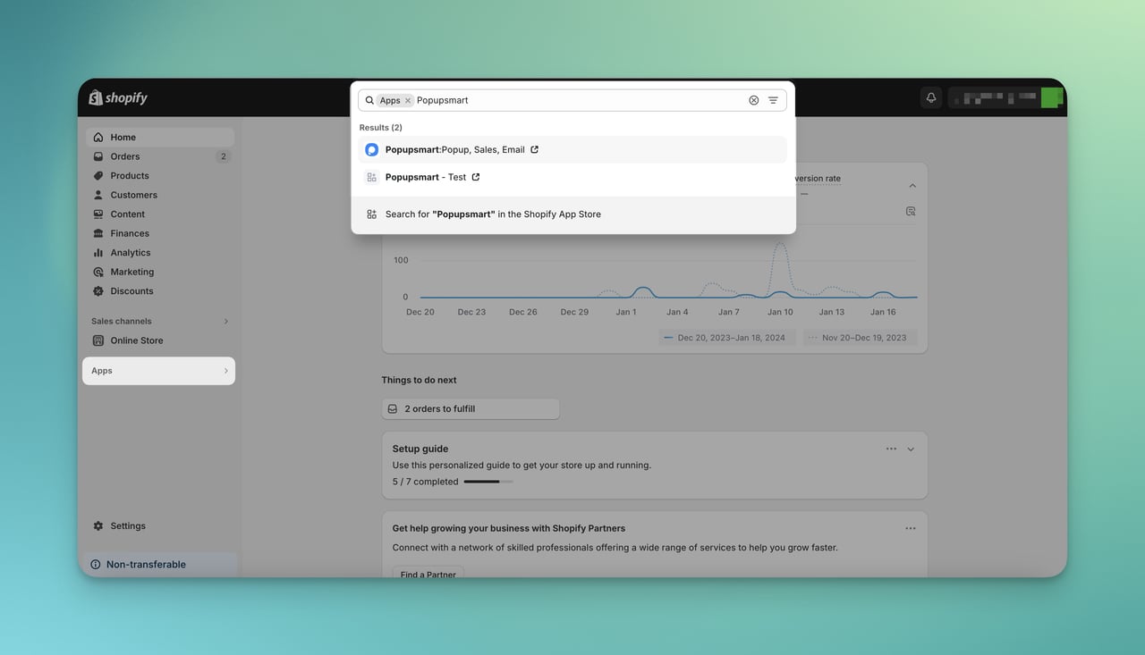 Shopify Apps Popupsmart search on the bar