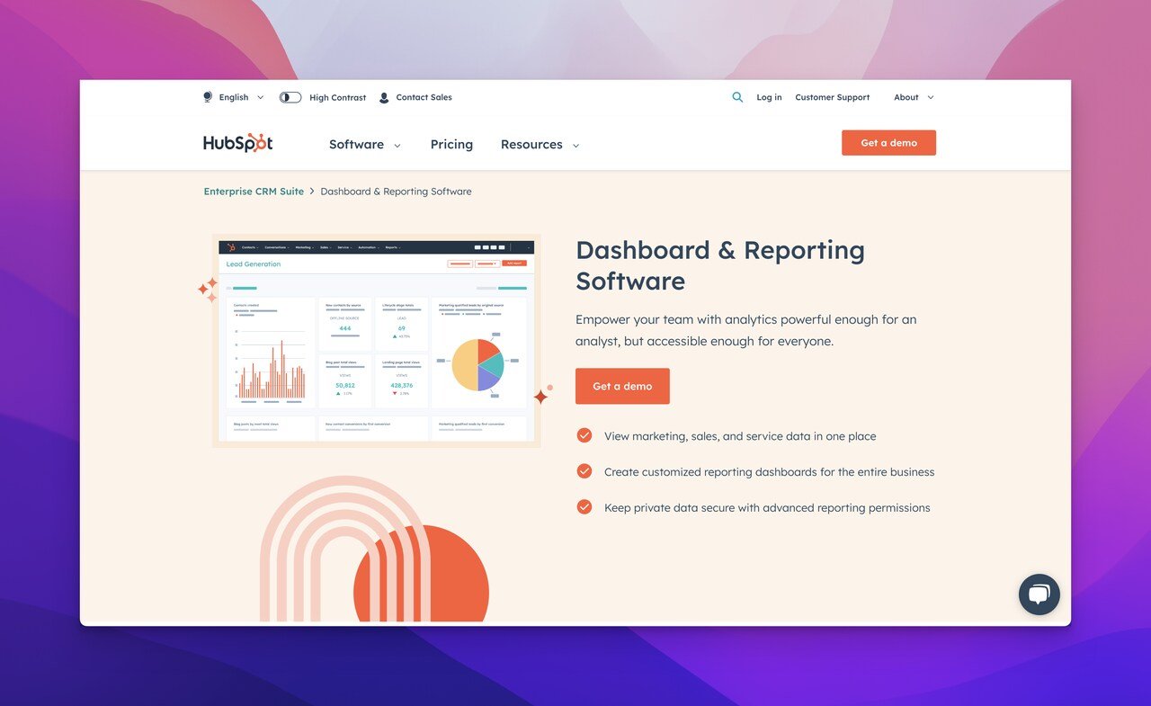 hubspot dashboard reporting software page