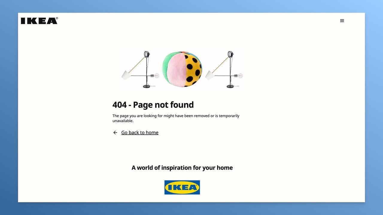 Custom 404 page of IKEA as an example of creative 404 error page