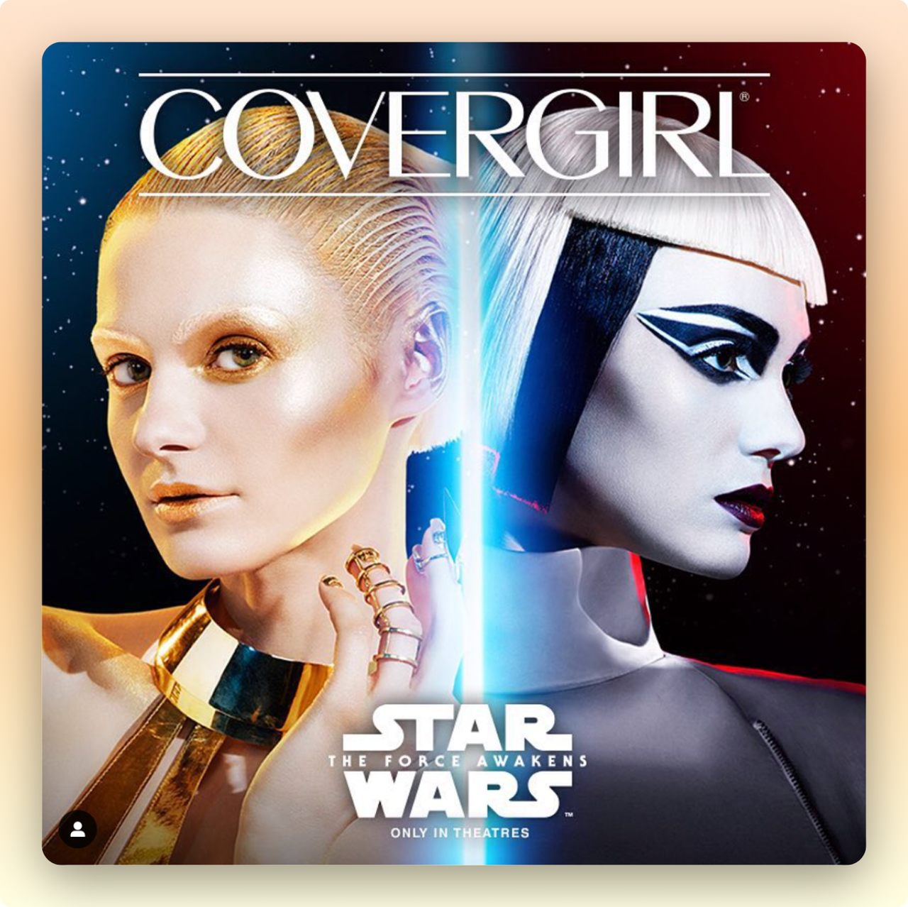 a screenshot of Covergirl brand's Instagram post that shows two girls with Starwars makeups in a co-branding Halloween marketing campaign