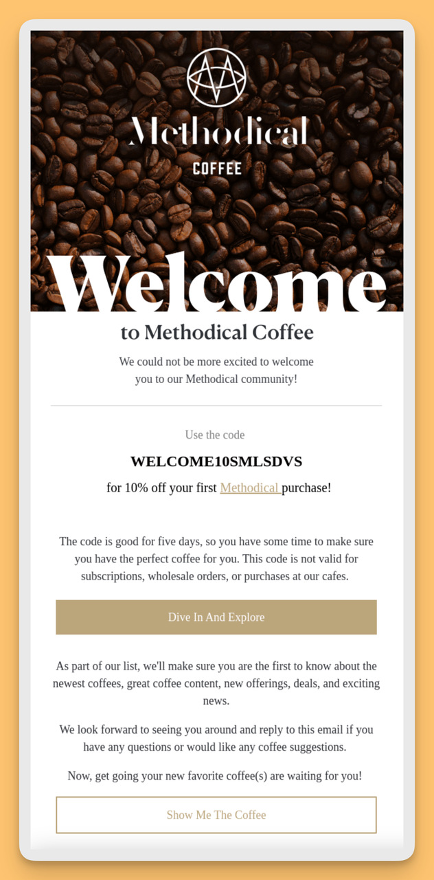 Methodical Coffee Welcome Email Examples to Inspire Your Own