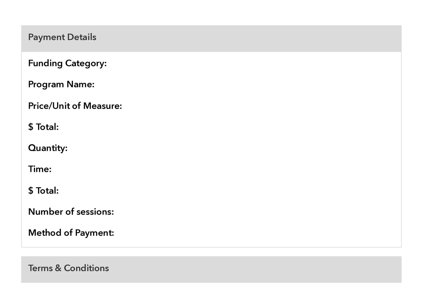 second page of NDIS support agreement between a participant and a company