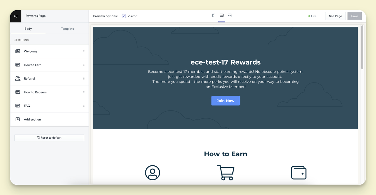 Rise.ai Customizable Rewards Page feature view on dashboard.