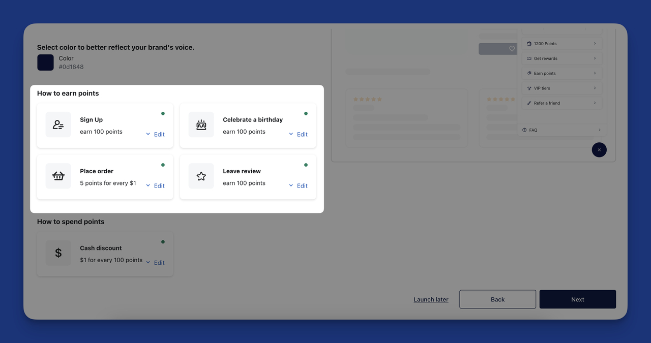 Growave Integrated Rewards System feature on the dashboard.