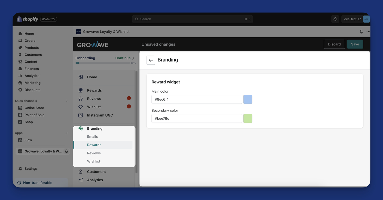 Growave Customizable Customer Interactions feature on the dashboard.