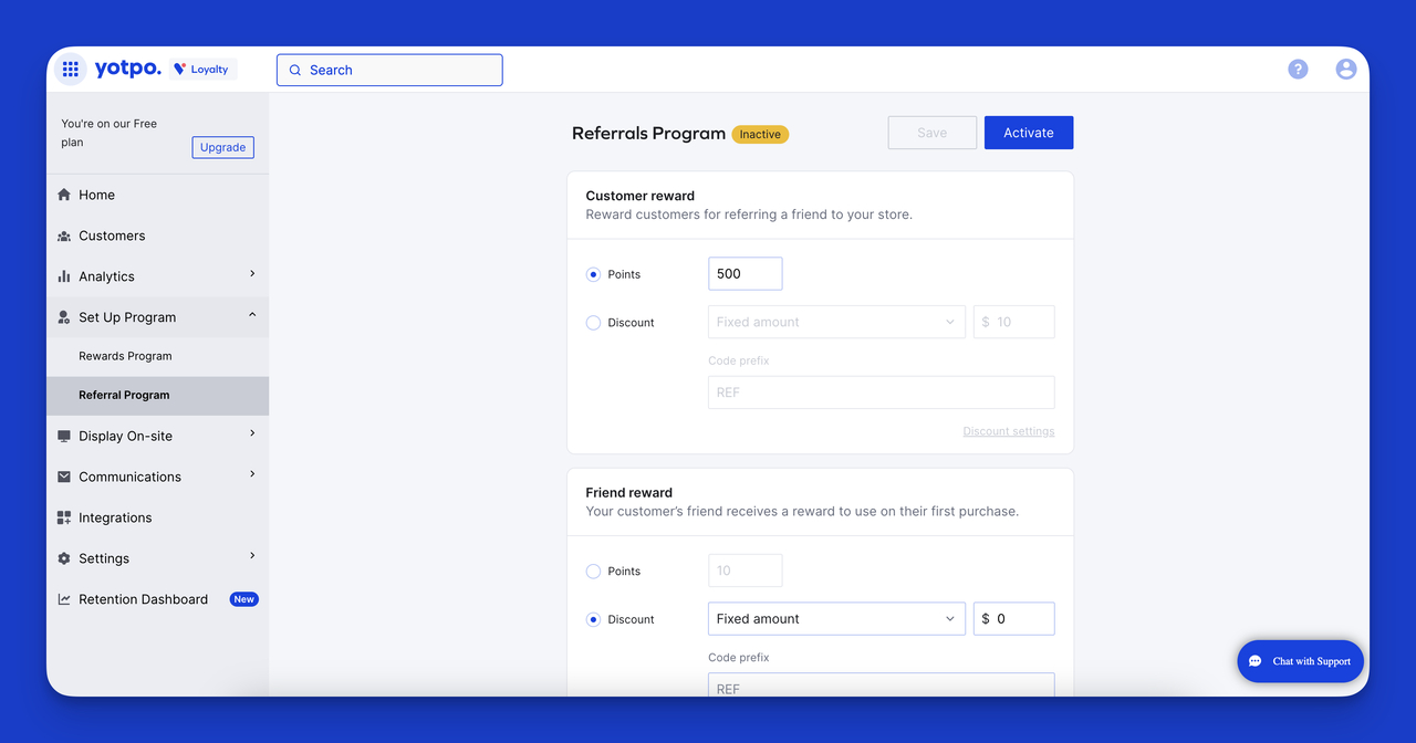 Yotpo Referral Program Integration feature on the dashboard.