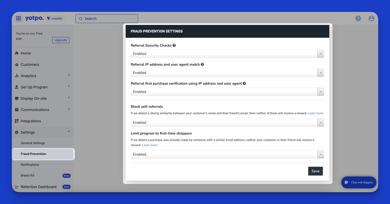 Yotpo Fraud Prevention Measures features on the dashboard.