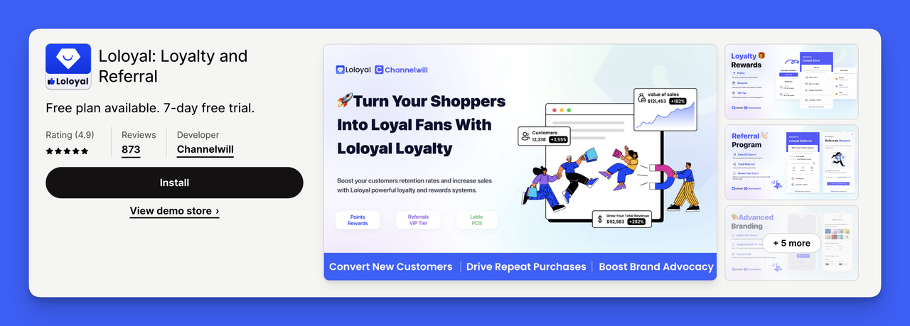 Shopify Loyalty App Loloyal app store view.