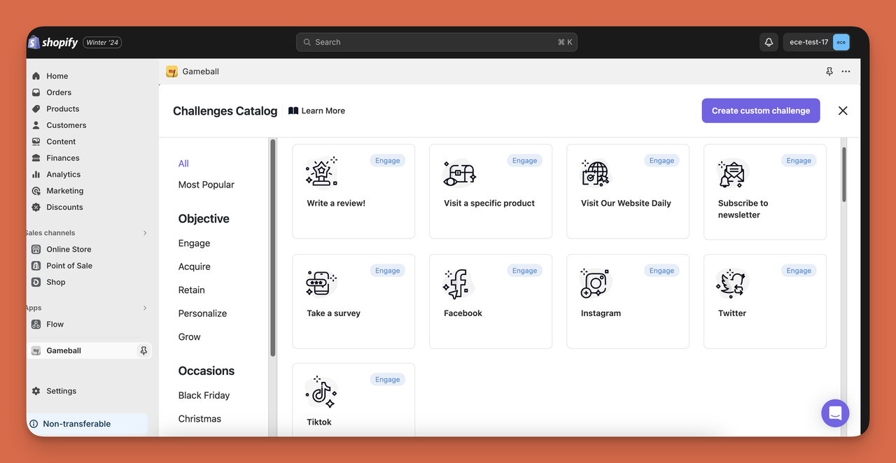 Gameball Engagement-Based Rewards feature on the dashboard.