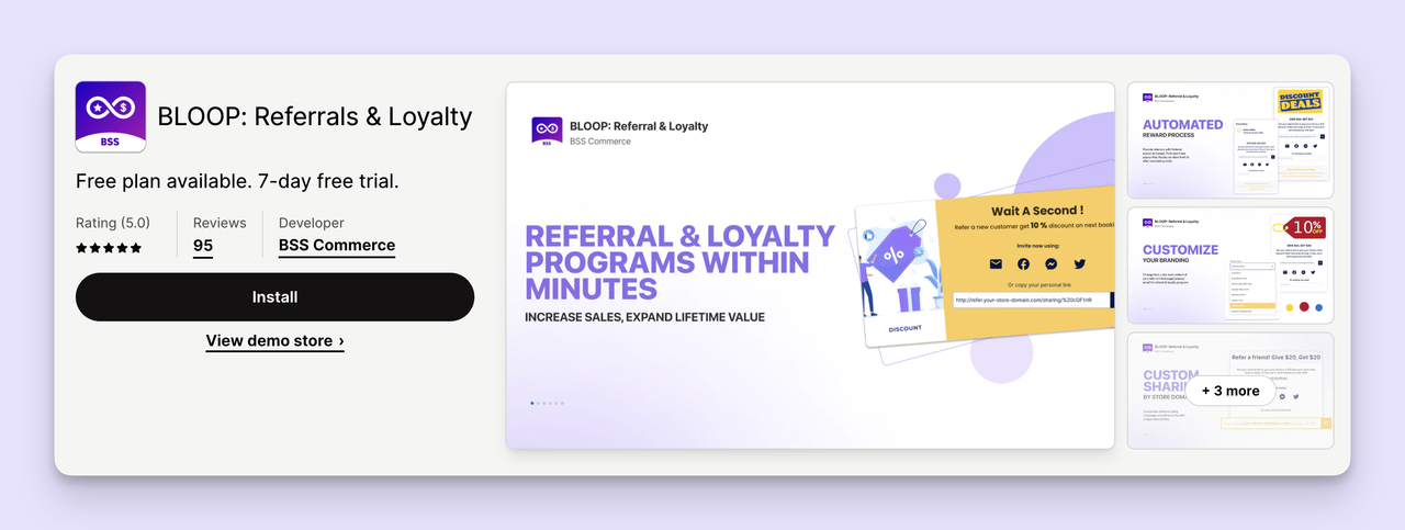 Shopify Loyalty App BLOOP app store view.