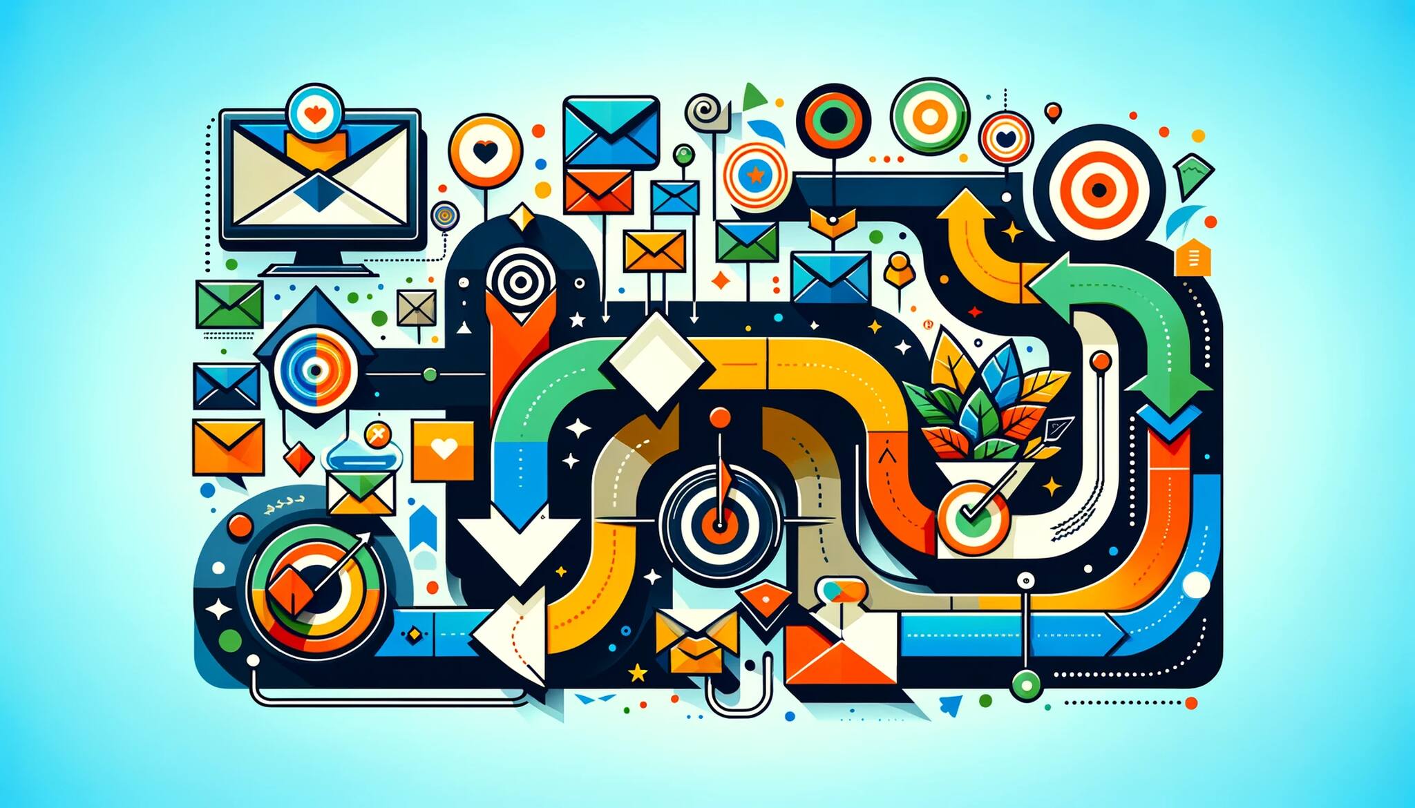 A colorful illustration of an email and arrows