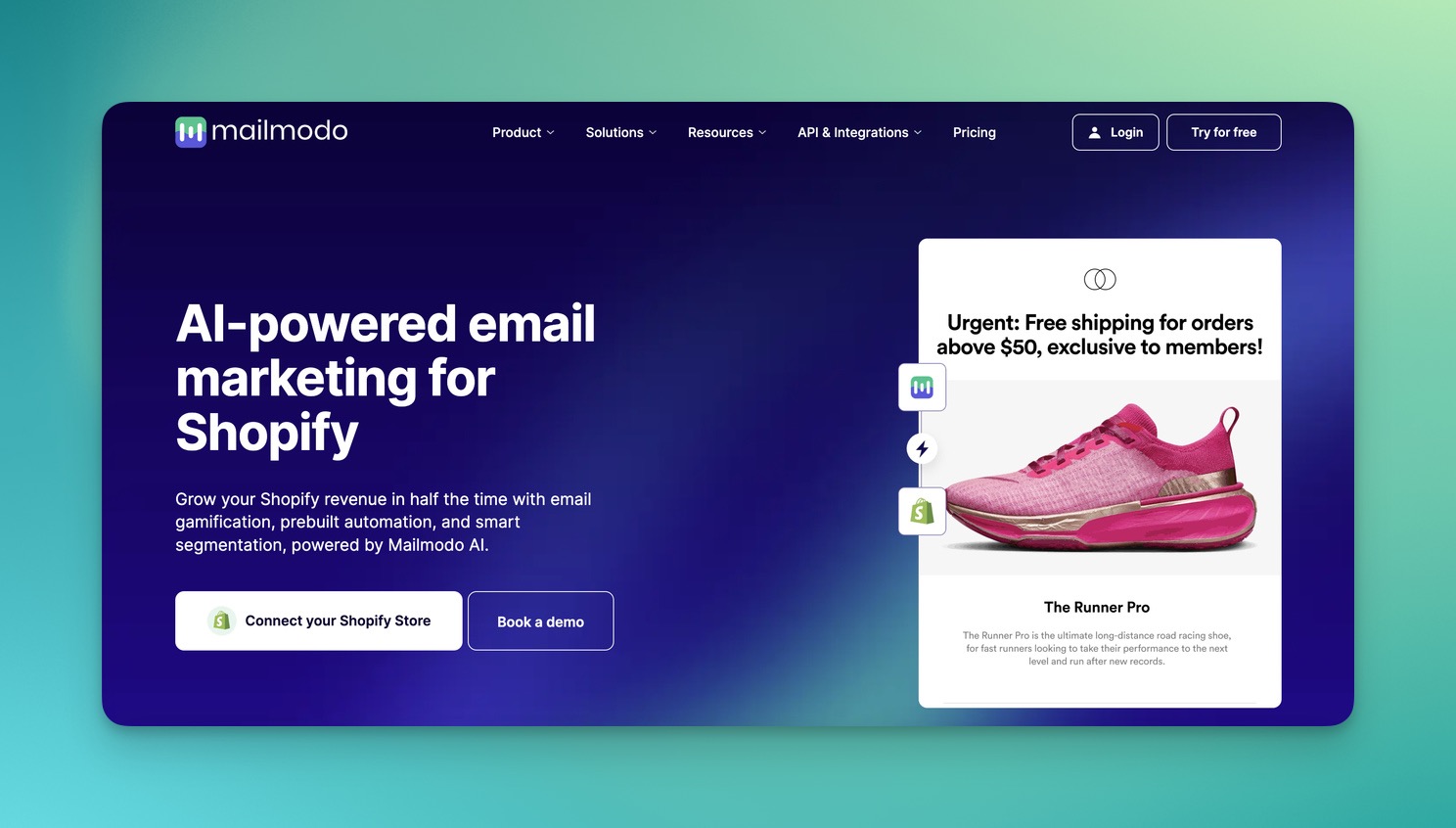 the Shopify email marketing page of Mailmodo 