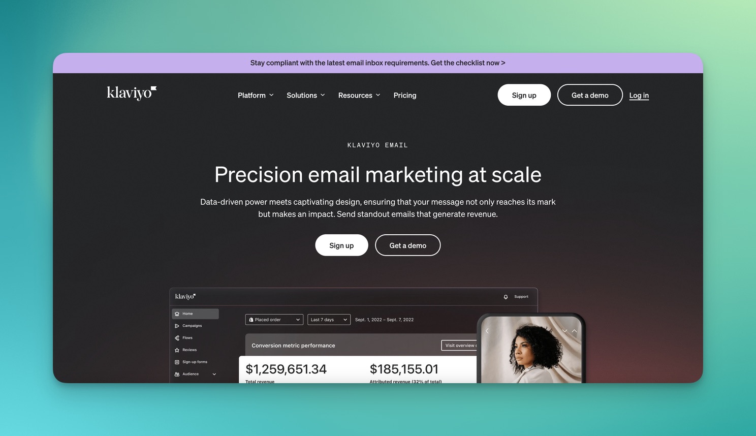 Klaviyo email marketing page