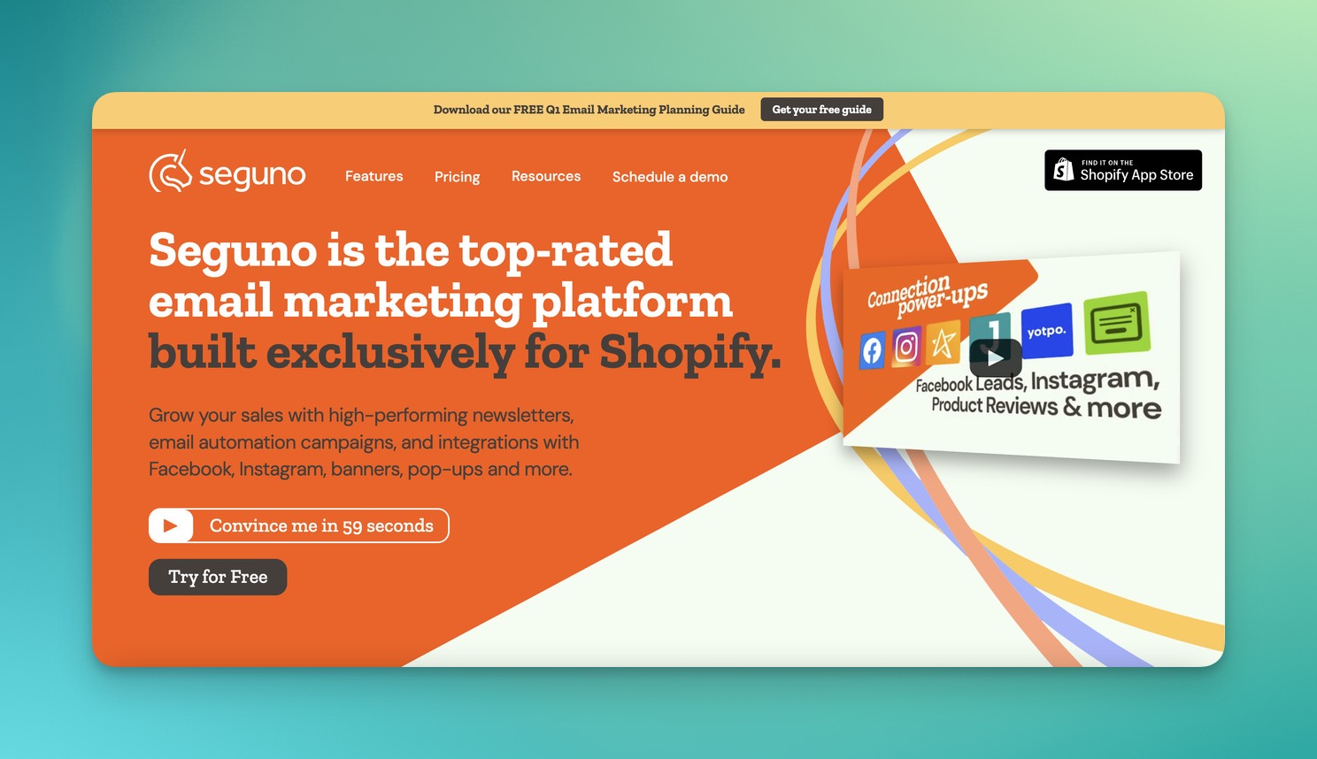 the homepage of Seguno which is a Shopify app