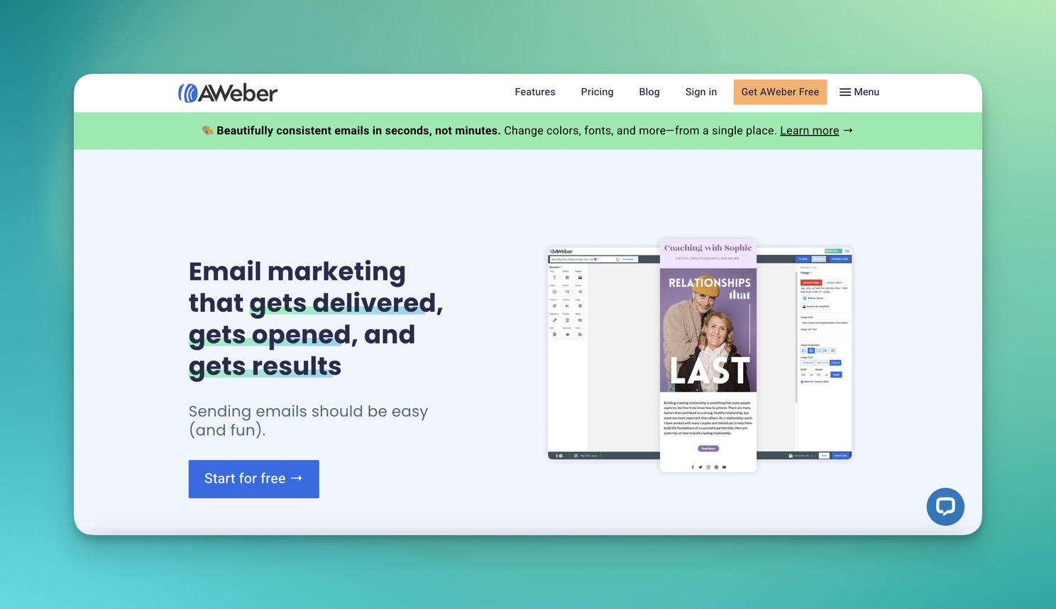 the email marketing page of AWeber