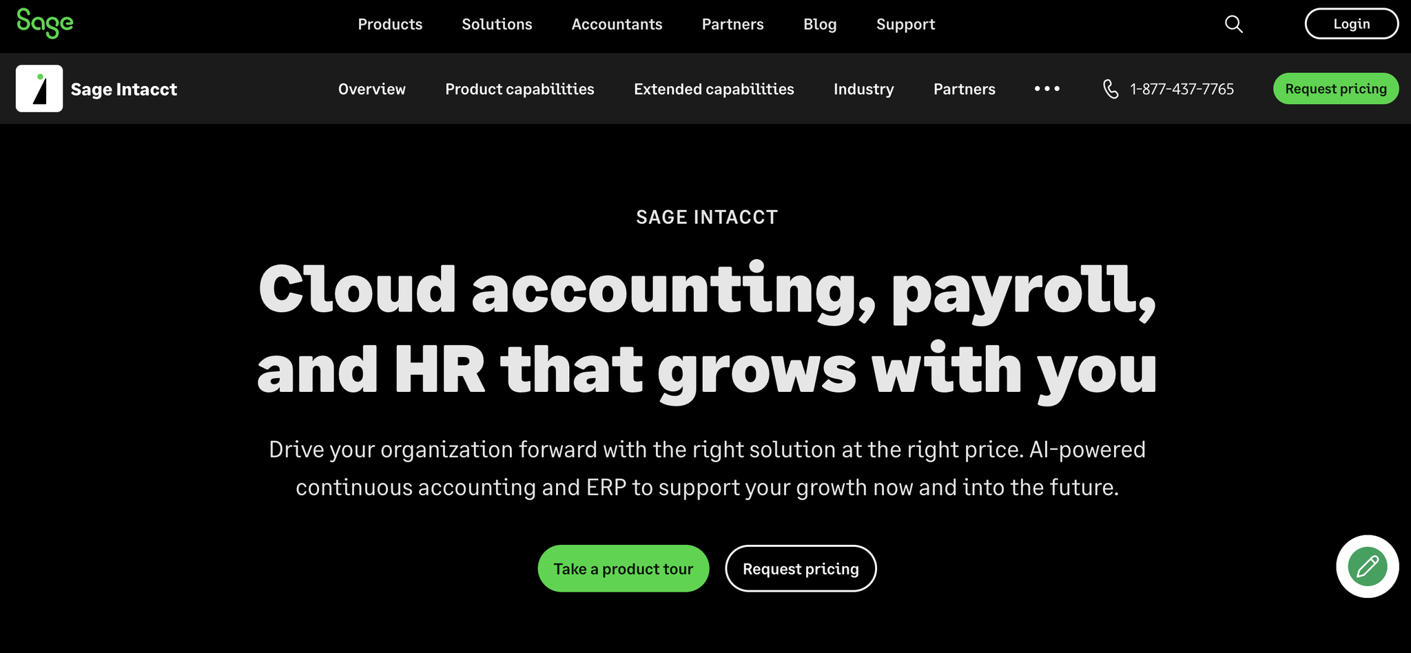 landing page of Sage Intacct, subscription management software