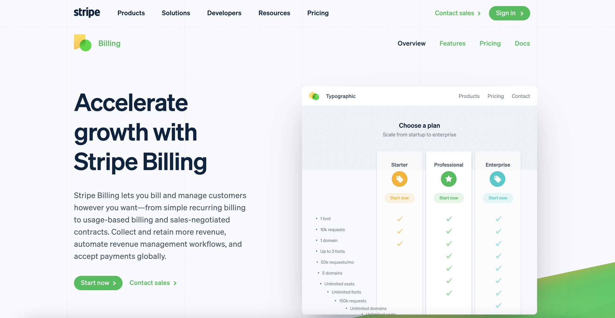 landing page of Stripe Billing, subscription management software