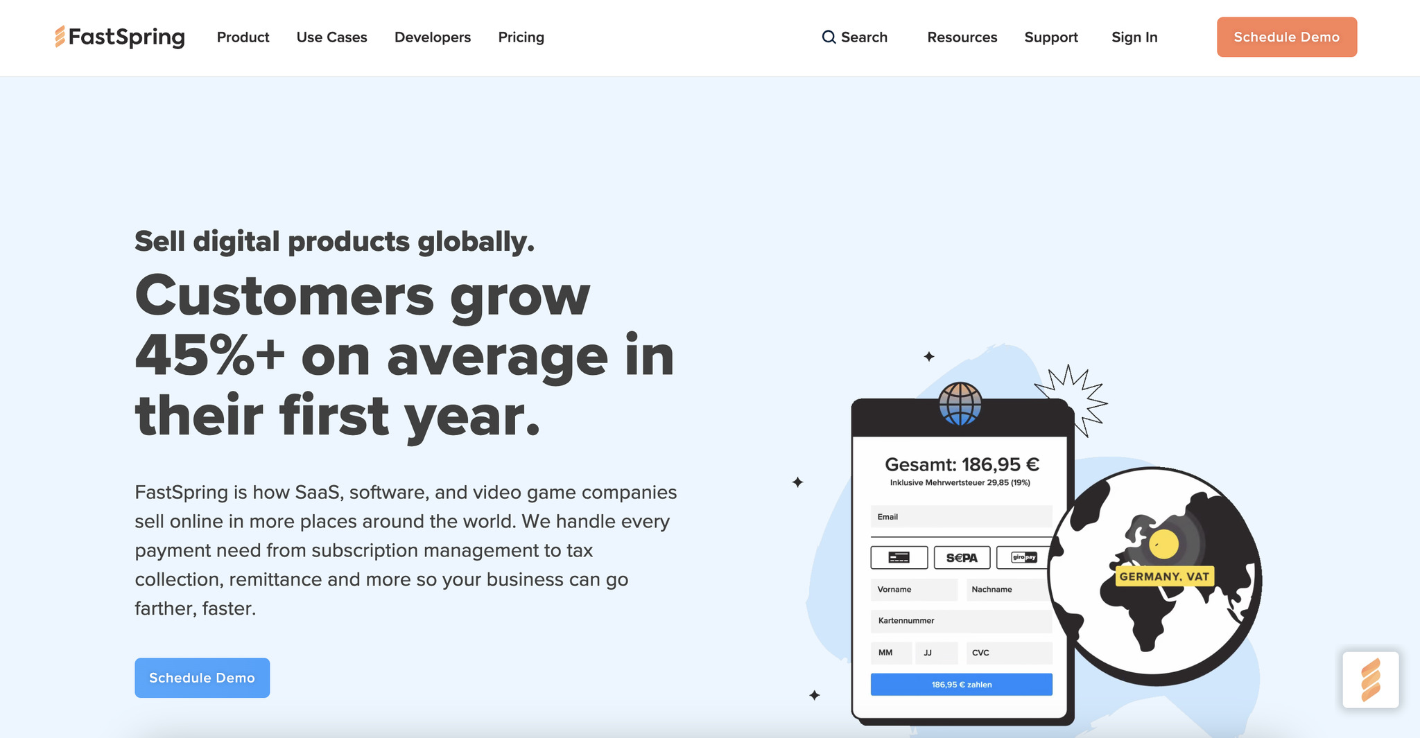 landing page of FastSpring, subscription management software