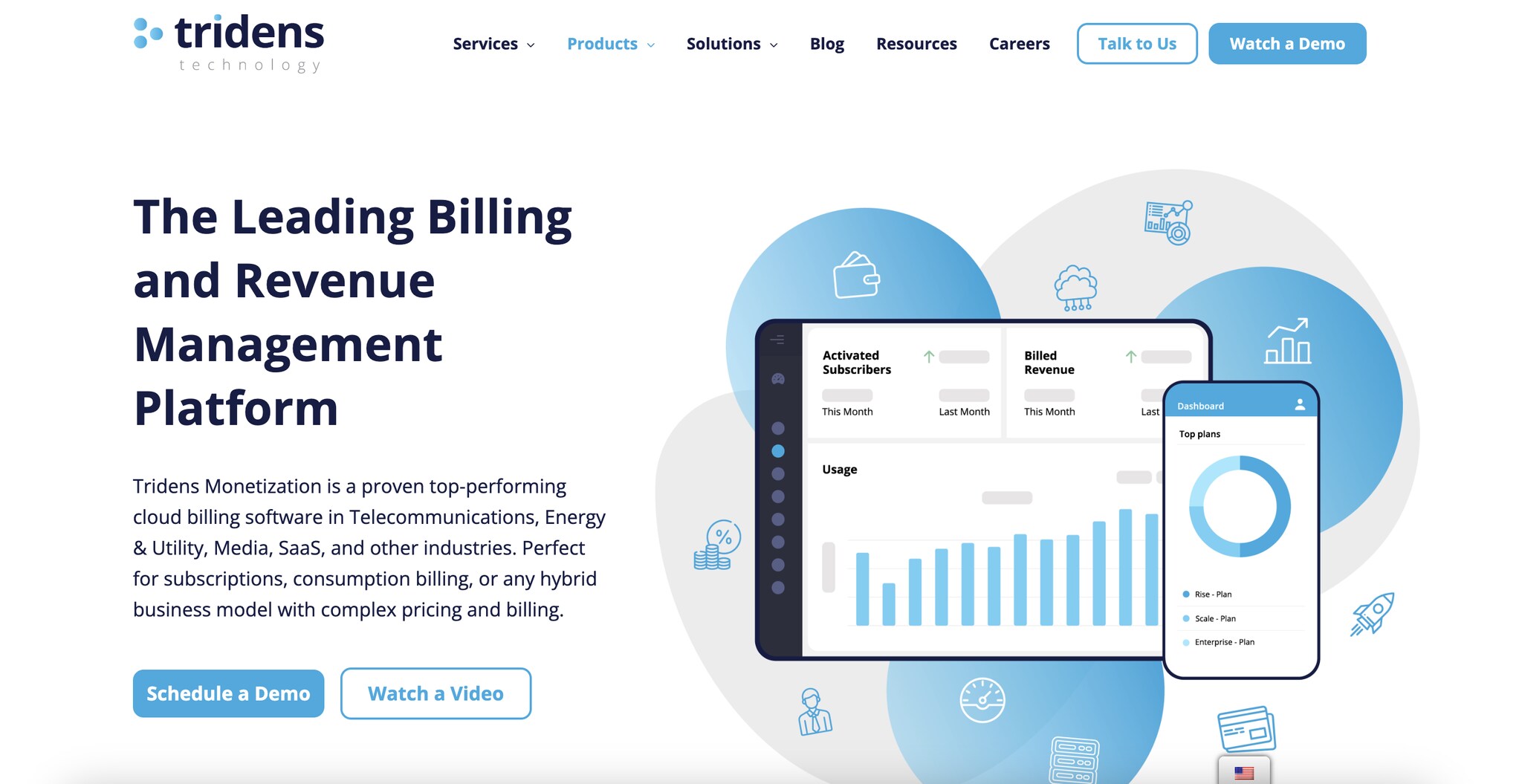 landing page of Tridens Monetization, subscription management software