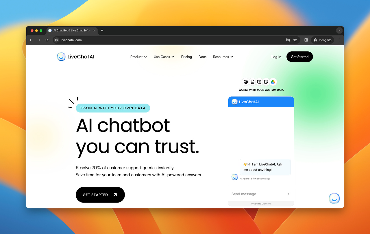 the homepage of LiveChatAI