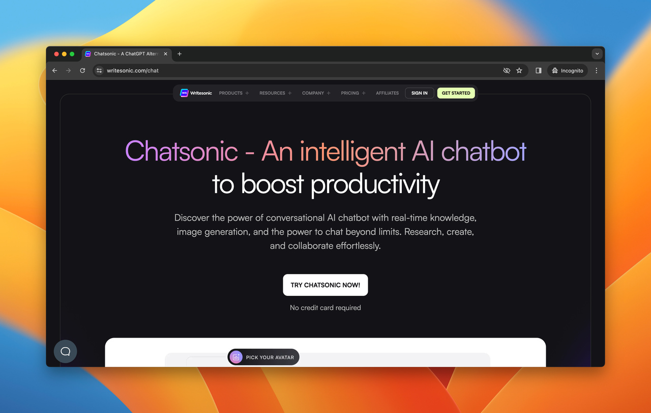 the homepage of ChatSonic