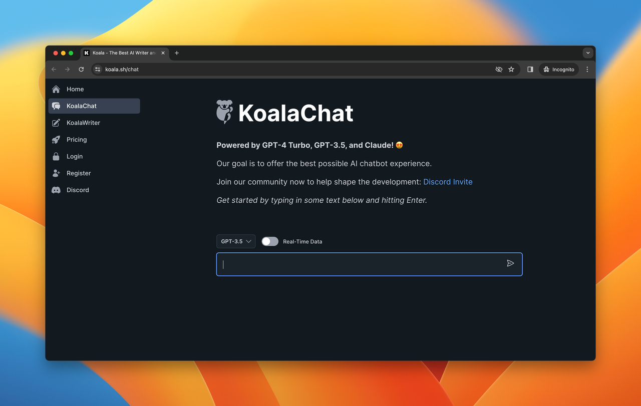 the chat page of KoalaChat