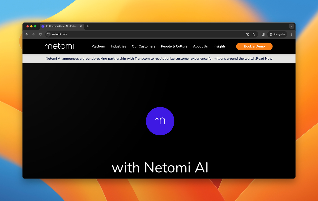 the homepage of Netomi