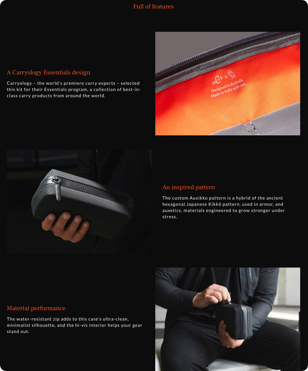 A section on Bellroy's product page where it lists the features of its products