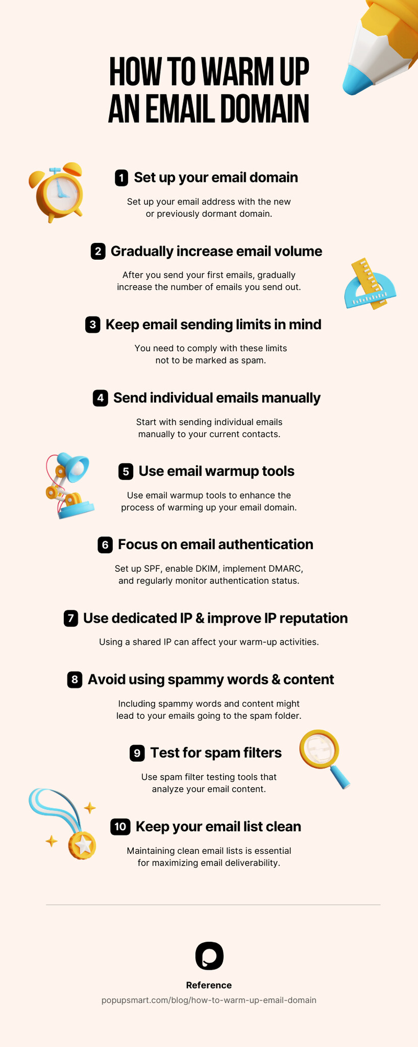 how to warm up an email domain infographic by Popupsmart