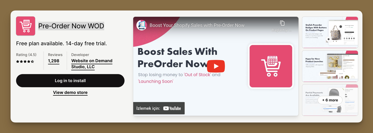 App Store view of Shopify Inventory Management App Pre-Order Now WOD