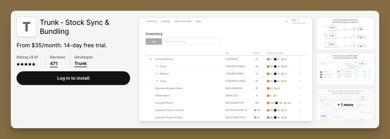 App Store view of Shopify Inventory Management App Trunk