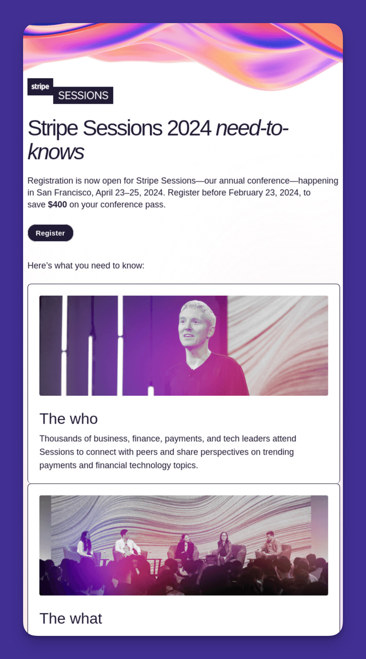 The screenshot of Stripe's B2B email for Event Invitation.