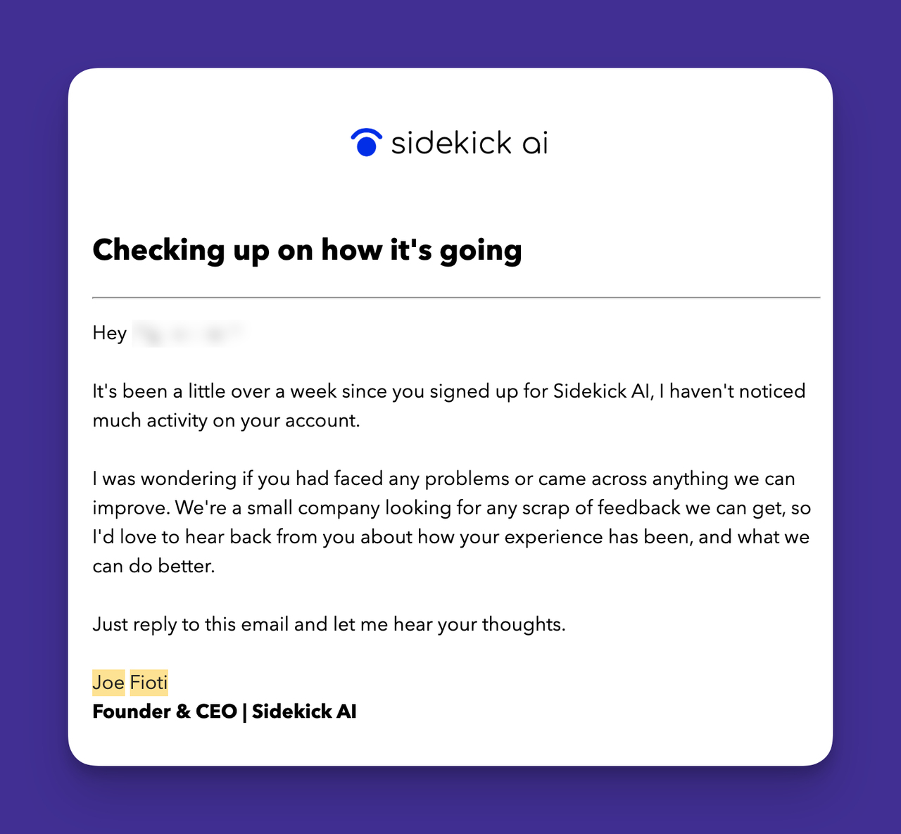 The screenshot of  Sidekick AI’s B2B Email for follow-p