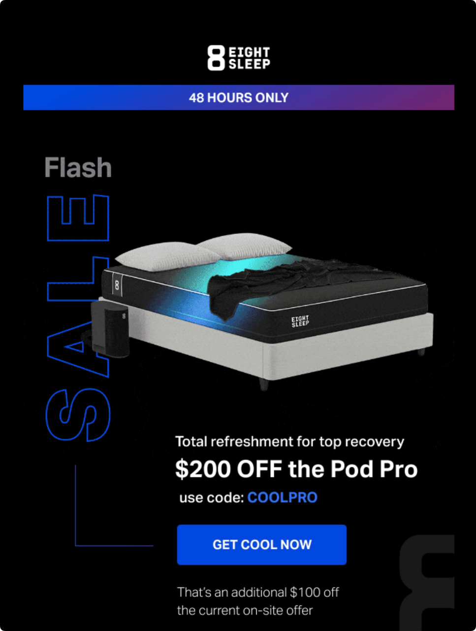 Eight Sleep's flash sale email example.