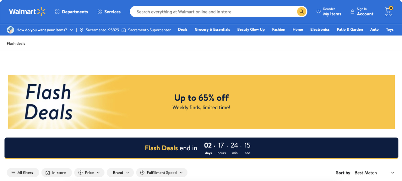 Walmart flash sale landing page example.